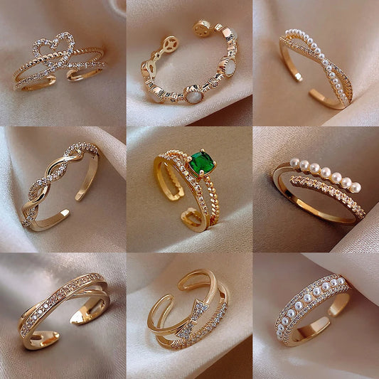 Elegant Gold Color Pearl Zircon Rings
