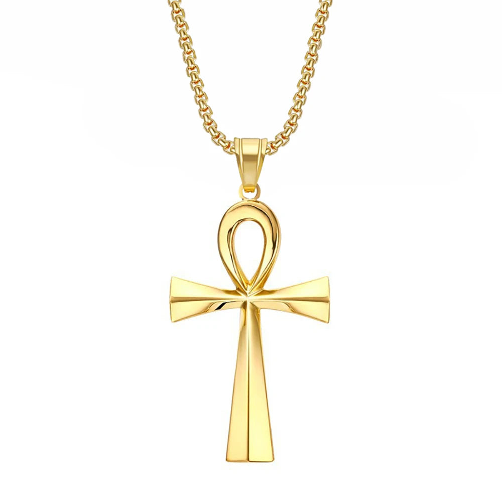 Ancient Egyptian Ankh Cross Charm Necklaces Gold Silver Color