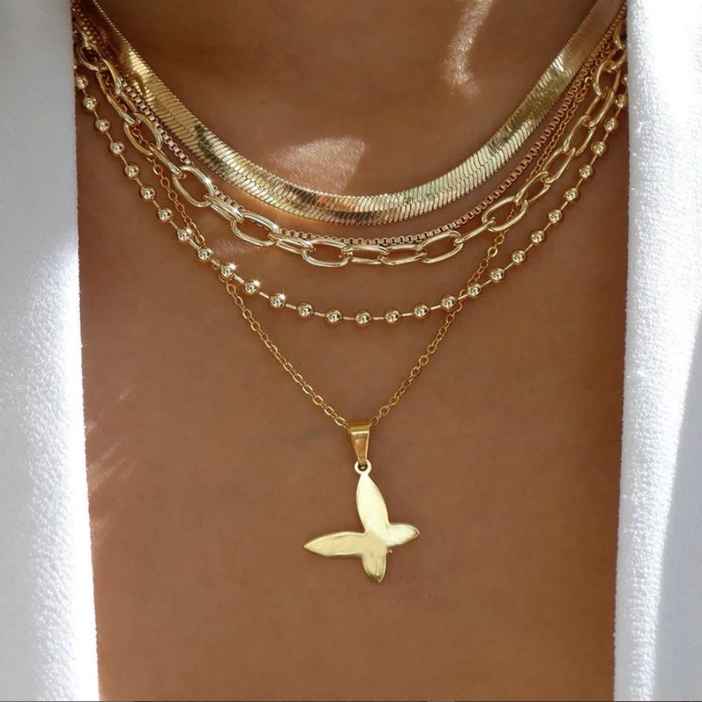 Elegant Gold Color Multi-layer Pendant Necklace