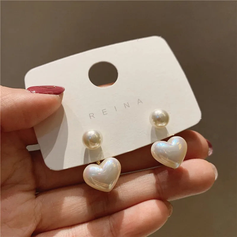 New Fashion Heart Pearl Earrings Elegant Drop