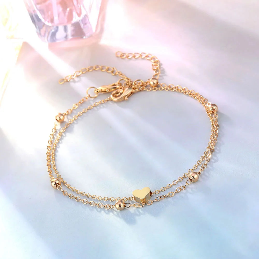 Fine Layered Heart Anklet