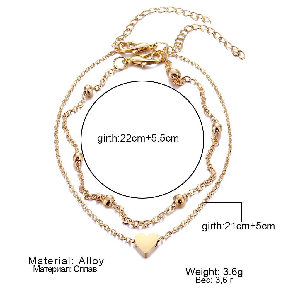 Fine Layered Heart Anklet