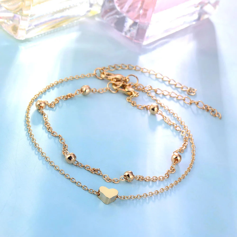 Fine Layered Heart Anklet