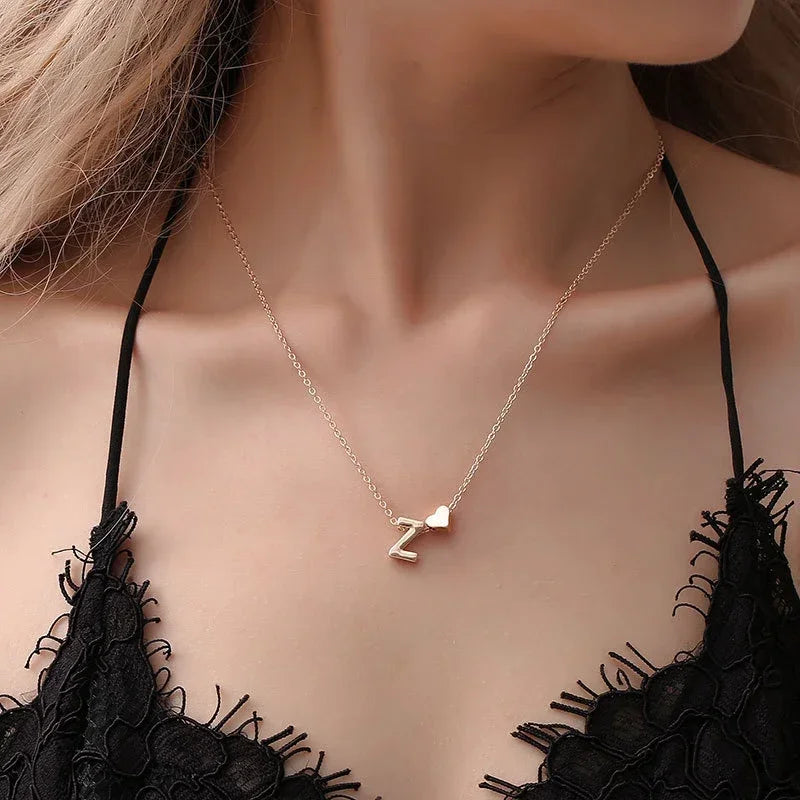 Sophisticated Sumeng Fashion Tiny Heart Dainty Initial Necklace - Gold/Silver Color