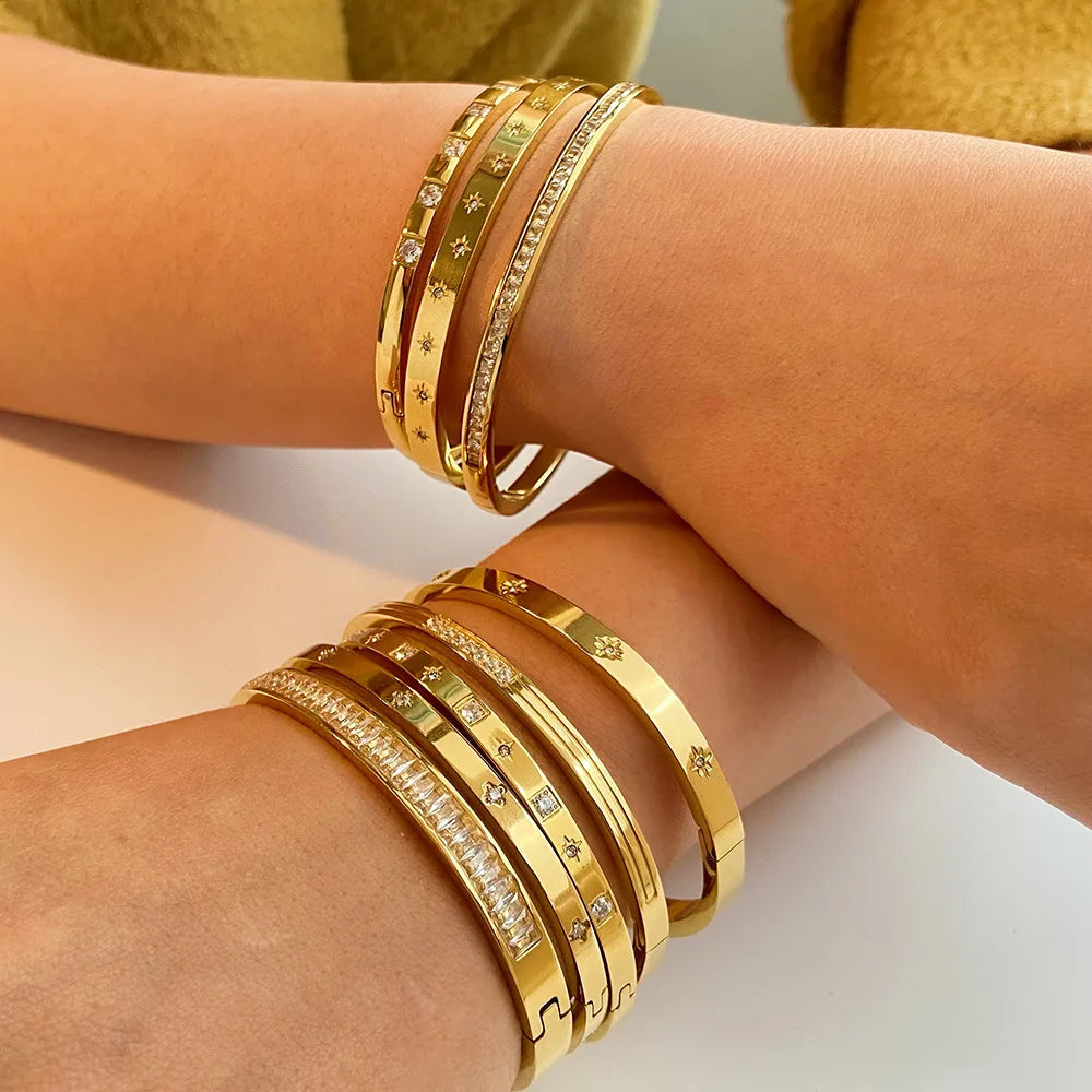 Waterproof Cubic Zirconia Stainless Steel Bracelets