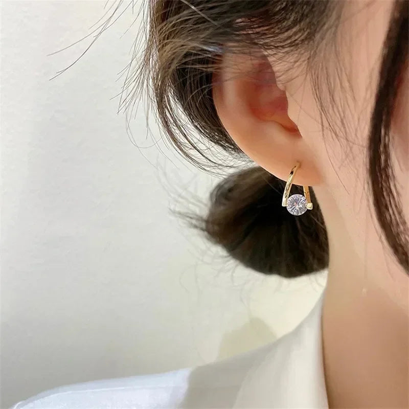 New Fashion Gold Color Round Zircon Simple Drop Dangle Earrings