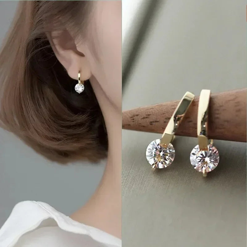 New Fashion Gold Color Round Zircon Simple Drop Dangle Earrings