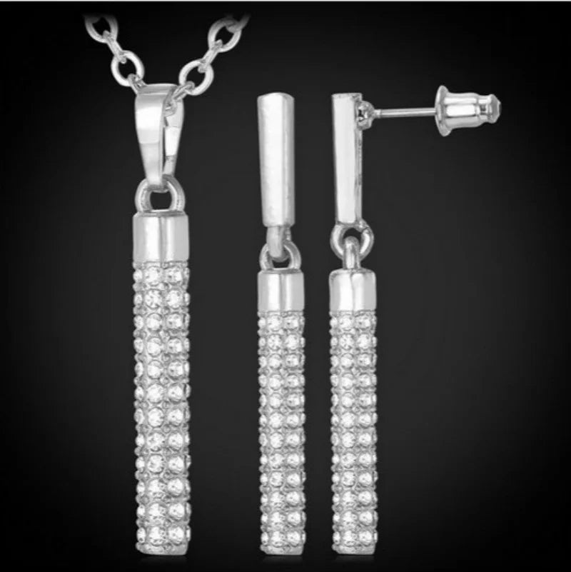Luxury Fashion Jewelry Set Sparkly Rhinestone Crystal Zircon Necklace Earrings