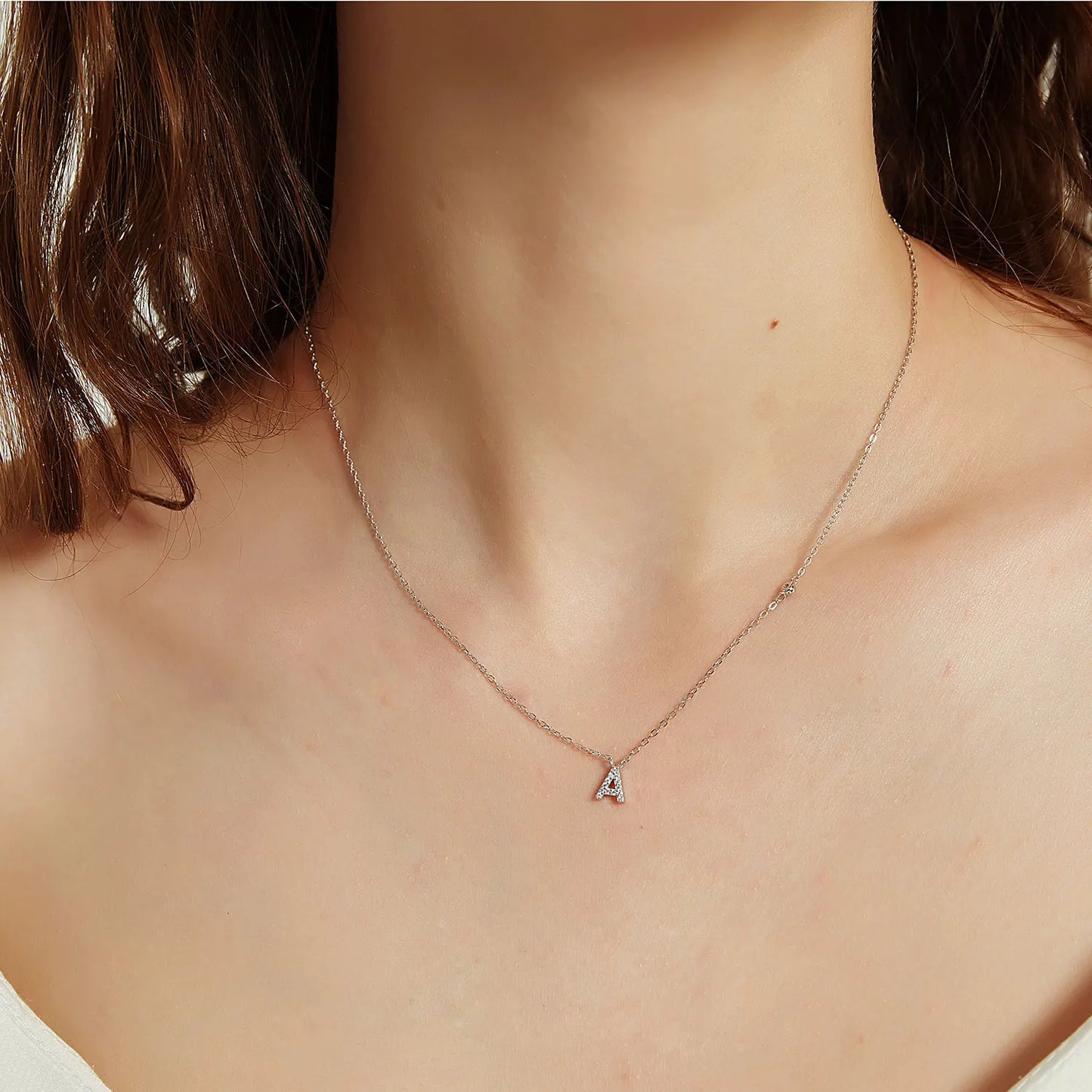 Personalized Style Small 26 Letters A-Z Zircon CZ Pendant Monogram Necklace