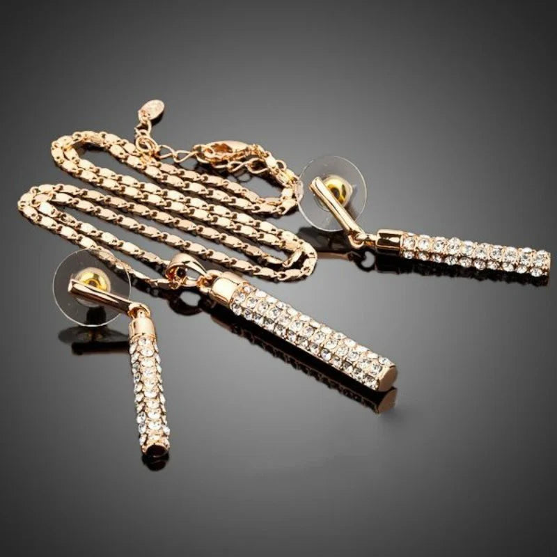 Luxury Fashion Jewelry Set Sparkly Rhinestone Crystal Zircon Necklace Earrings