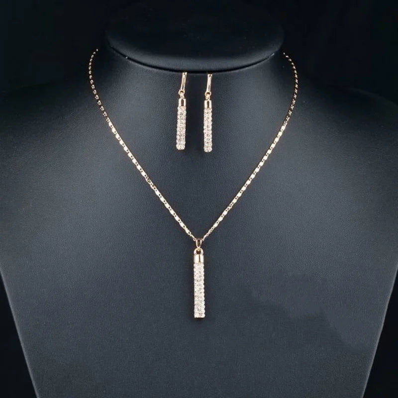 Luxury Fashion Jewelry Set Sparkly Rhinestone Crystal Zircon Necklace Earrings