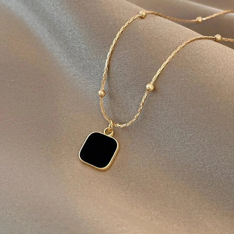 Stainless Steel Necklaces Black Exquisite Minimalist Square