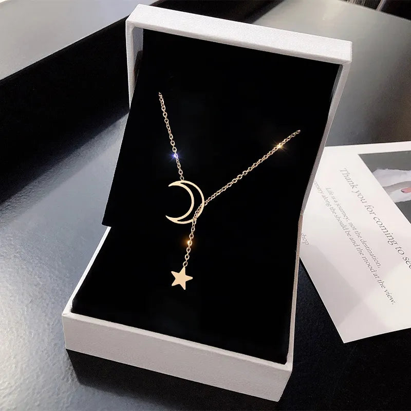 Elegant Moon and Star Pendant Necklace