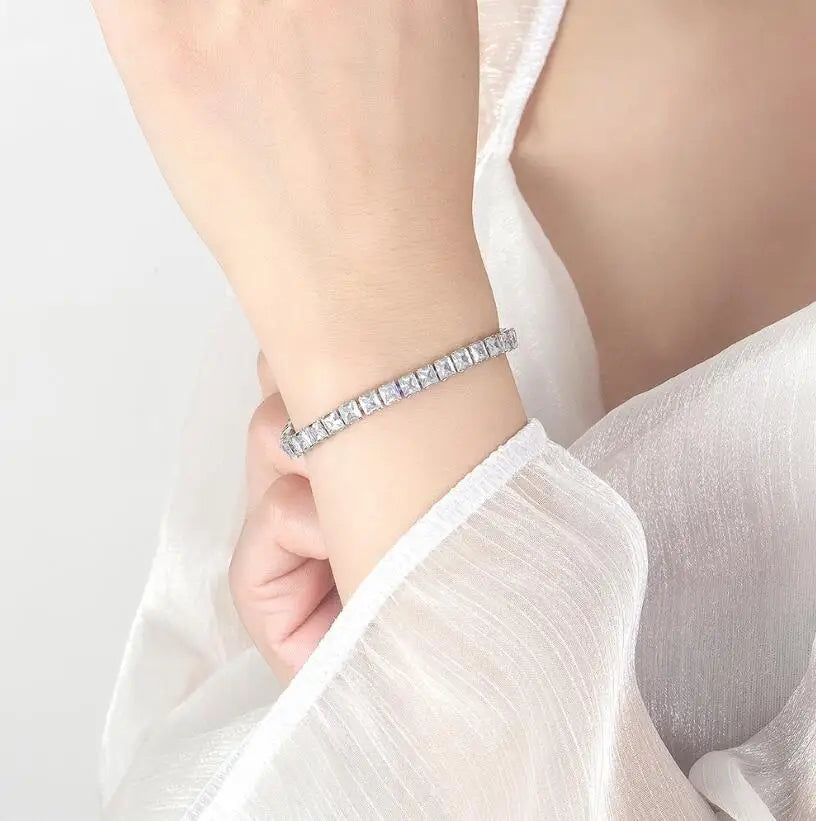 Solid 18K 14K Gold Moissanite Tennis Bracelet D VVS1 Round 925 Sterling Silver Luxury B