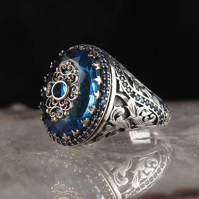 Retro Handmade Turkish Signet Ring for Men Vintage