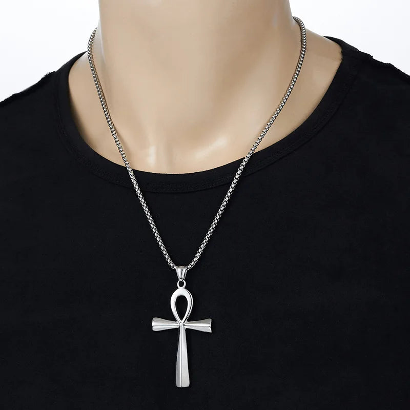 Ancient Egyptian Ankh Cross Charm Necklaces Gold Silver Color