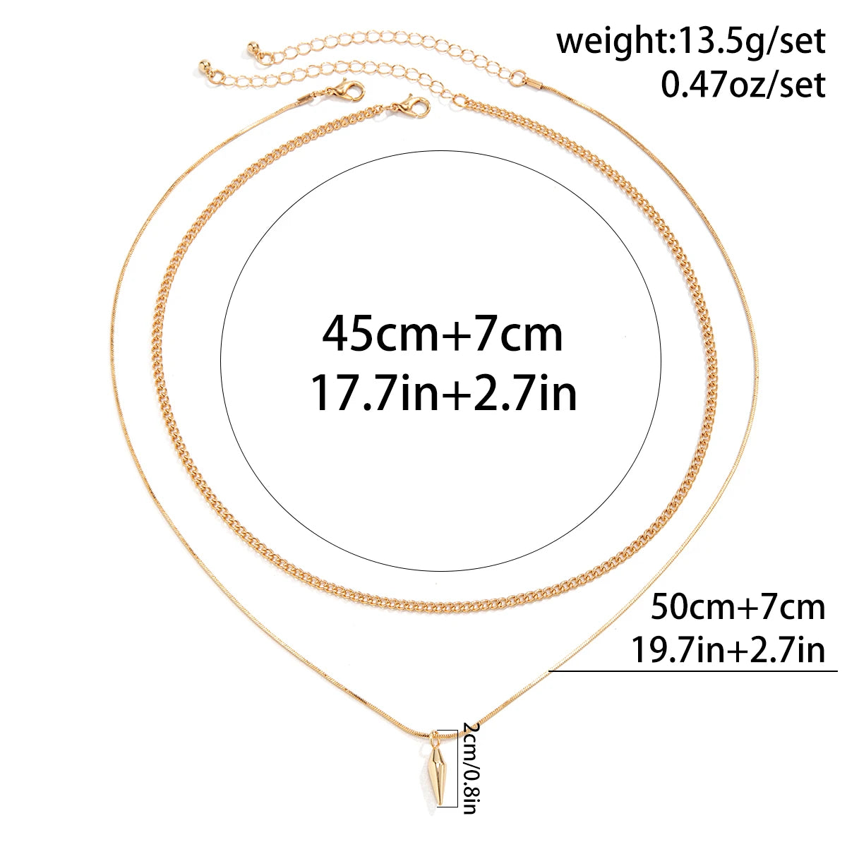 Elegant Kunjoe 2PCS Necklace Cuban Link Chain