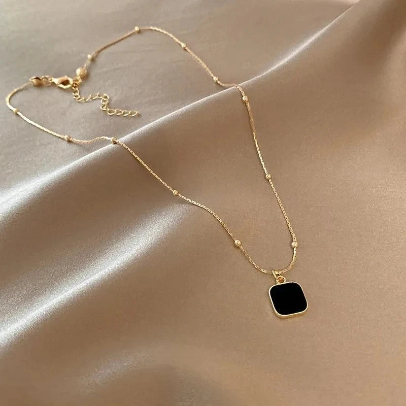 Stainless Steel Necklaces Black Exquisite Minimalist Square