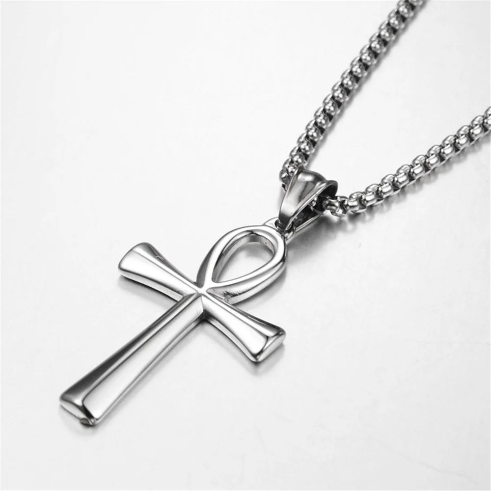 Ancient Egyptian Ankh Cross Charm Necklaces Gold Silver Color