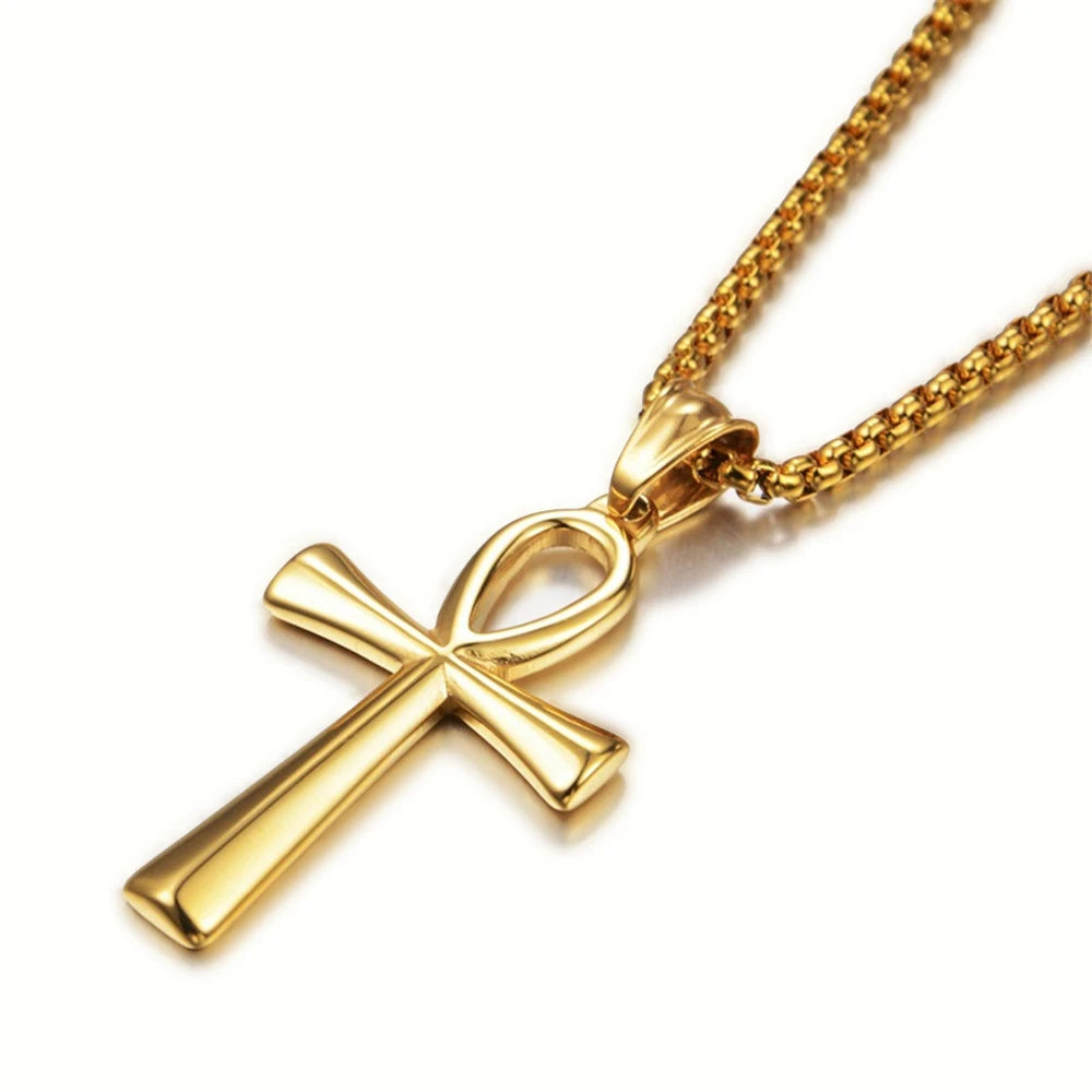 Ancient Egyptian Ankh Cross Charm Necklaces Gold Silver Color