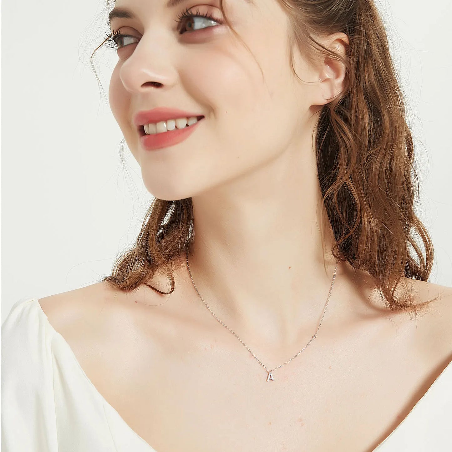 Personalized Style Small 26 Letters A-Z Zircon CZ Pendant Monogram Necklace
