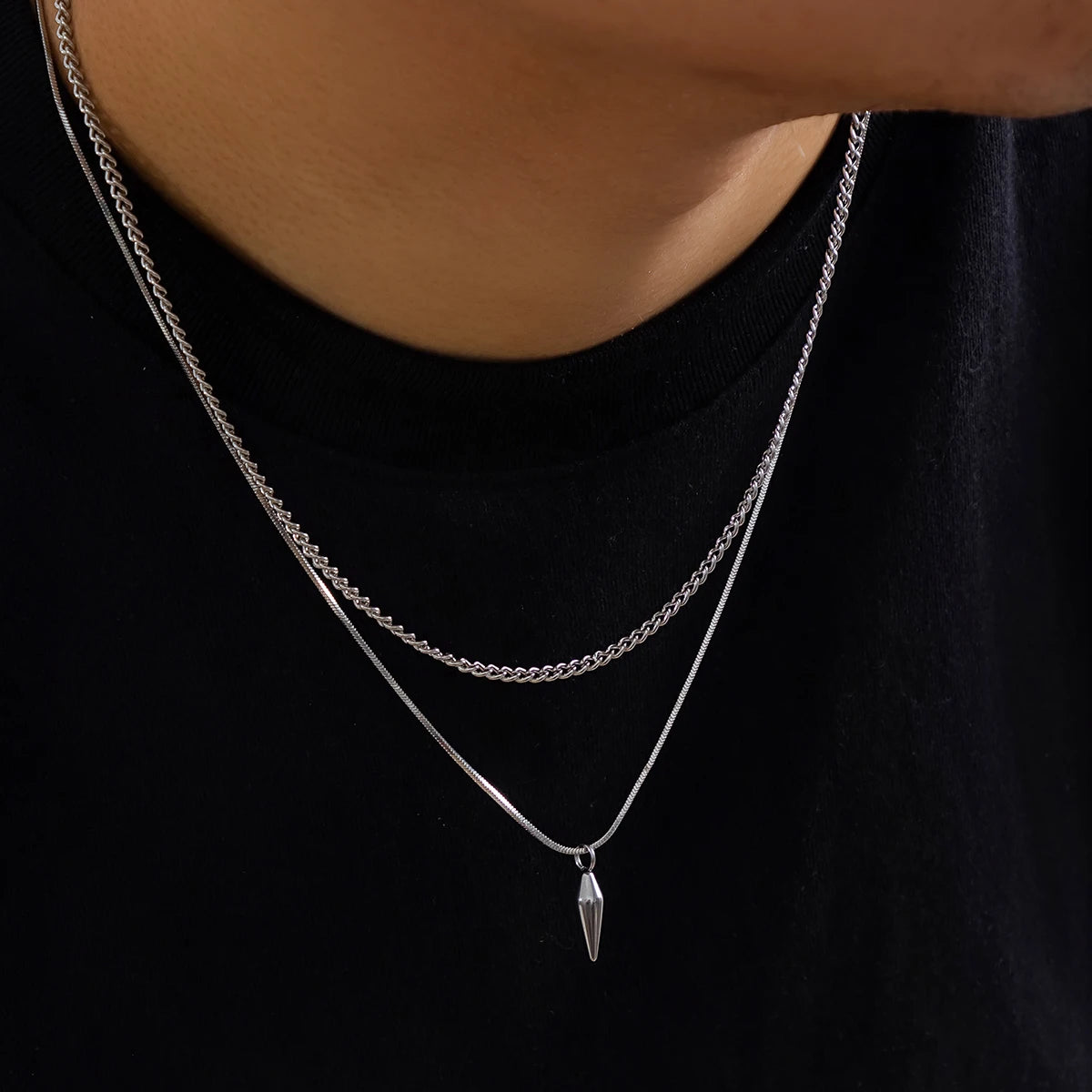 Elegant Kunjoe 2PCS Necklace Cuban Link Chain