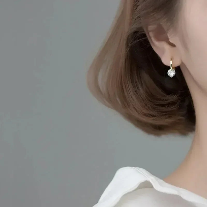 New Fashion Gold Color Round Zircon Simple Drop Dangle Earrings