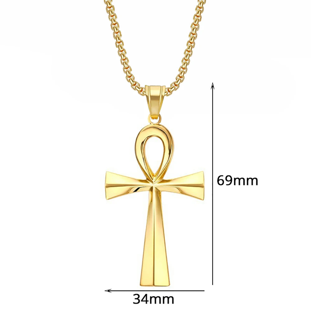 Ancient Egyptian Ankh Cross Charm Necklaces Gold Silver Color