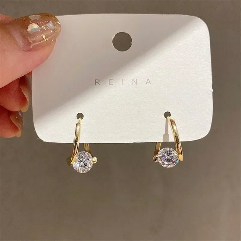 New Fashion Gold Color Round Zircon Simple Drop Dangle Earrings