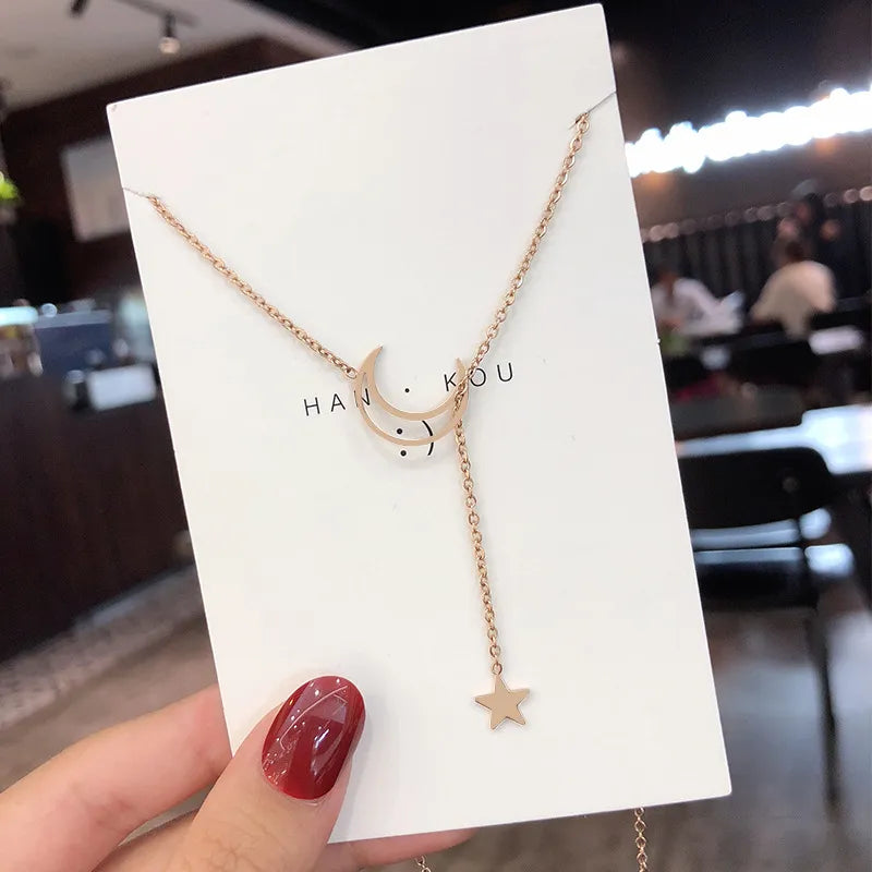 Elegant Moon and Star Pendant Necklace