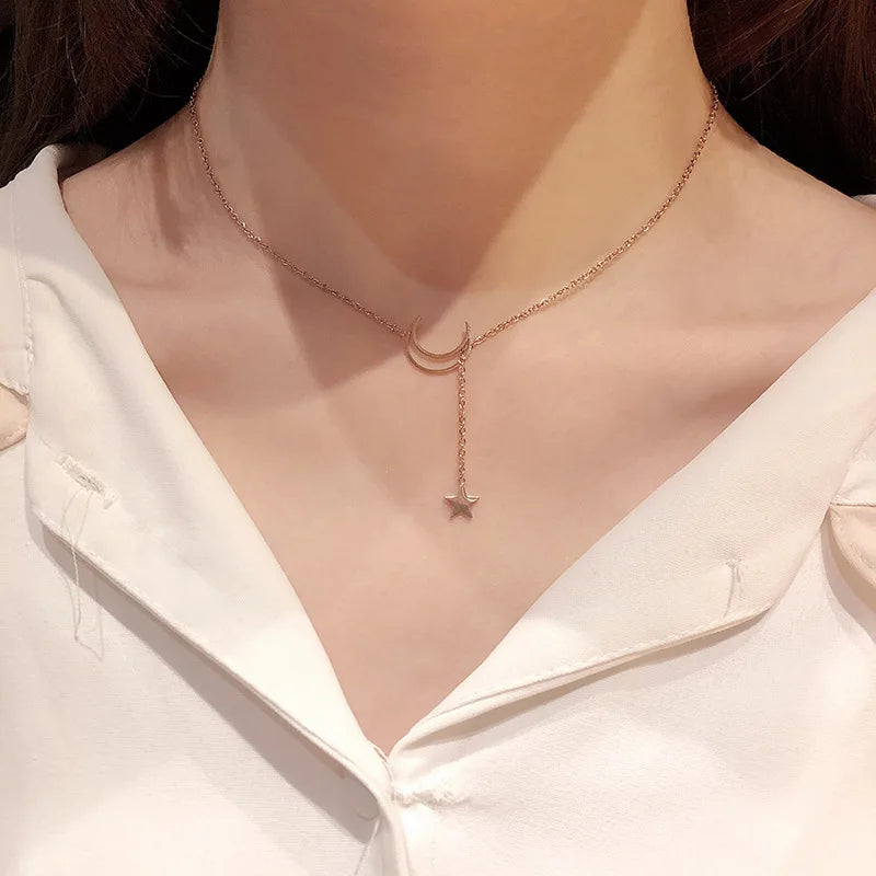Elegant Moon and Star Pendant Necklace