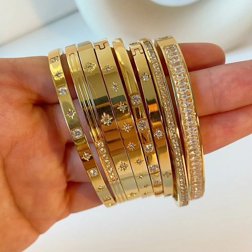 Waterproof Cubic Zirconia Stainless Steel Bracelets