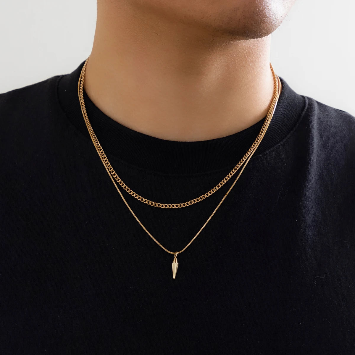 Elegant Kunjoe 2PCS Necklace Cuban Link Chain