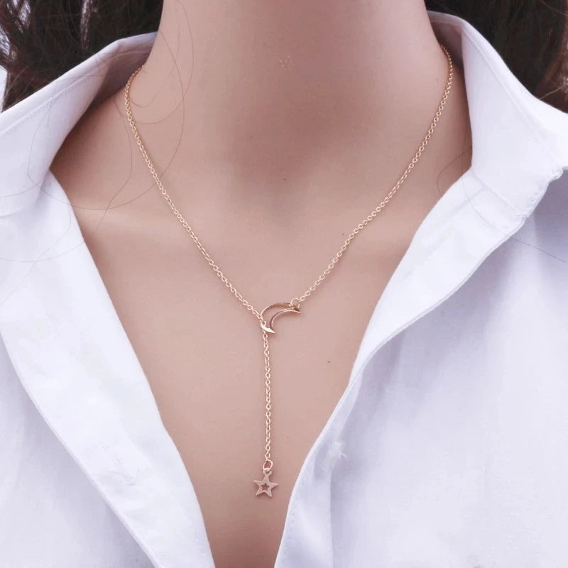 Elegant Moon and Star Pendant Necklace