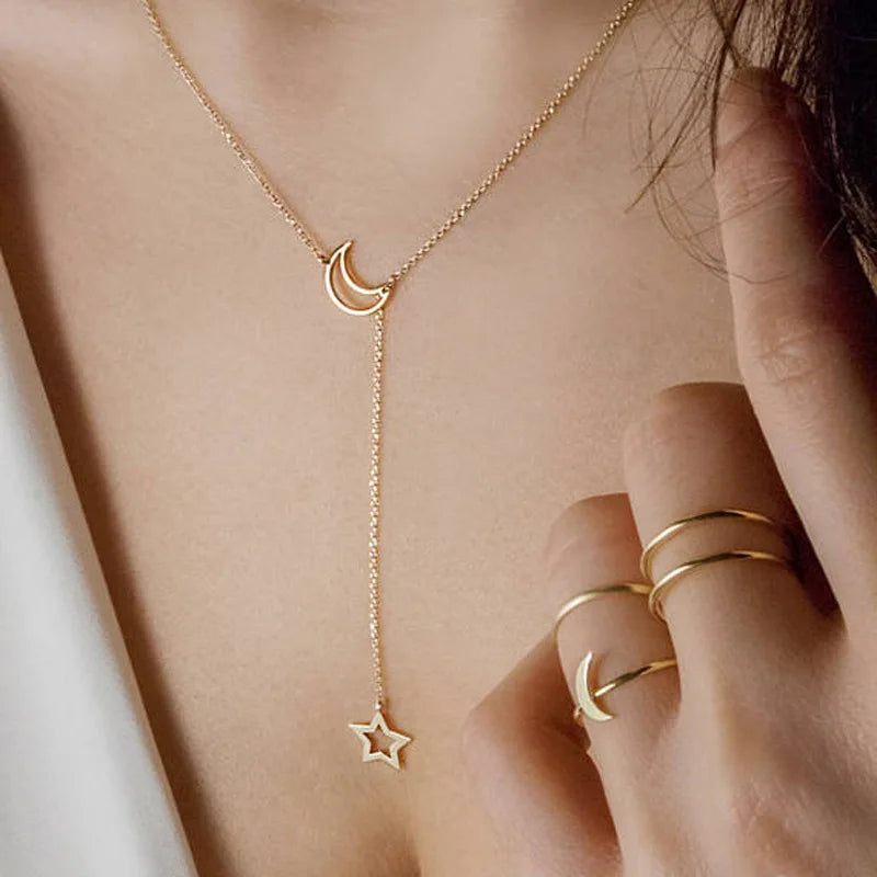 Elegant Moon and Star Pendant Necklace