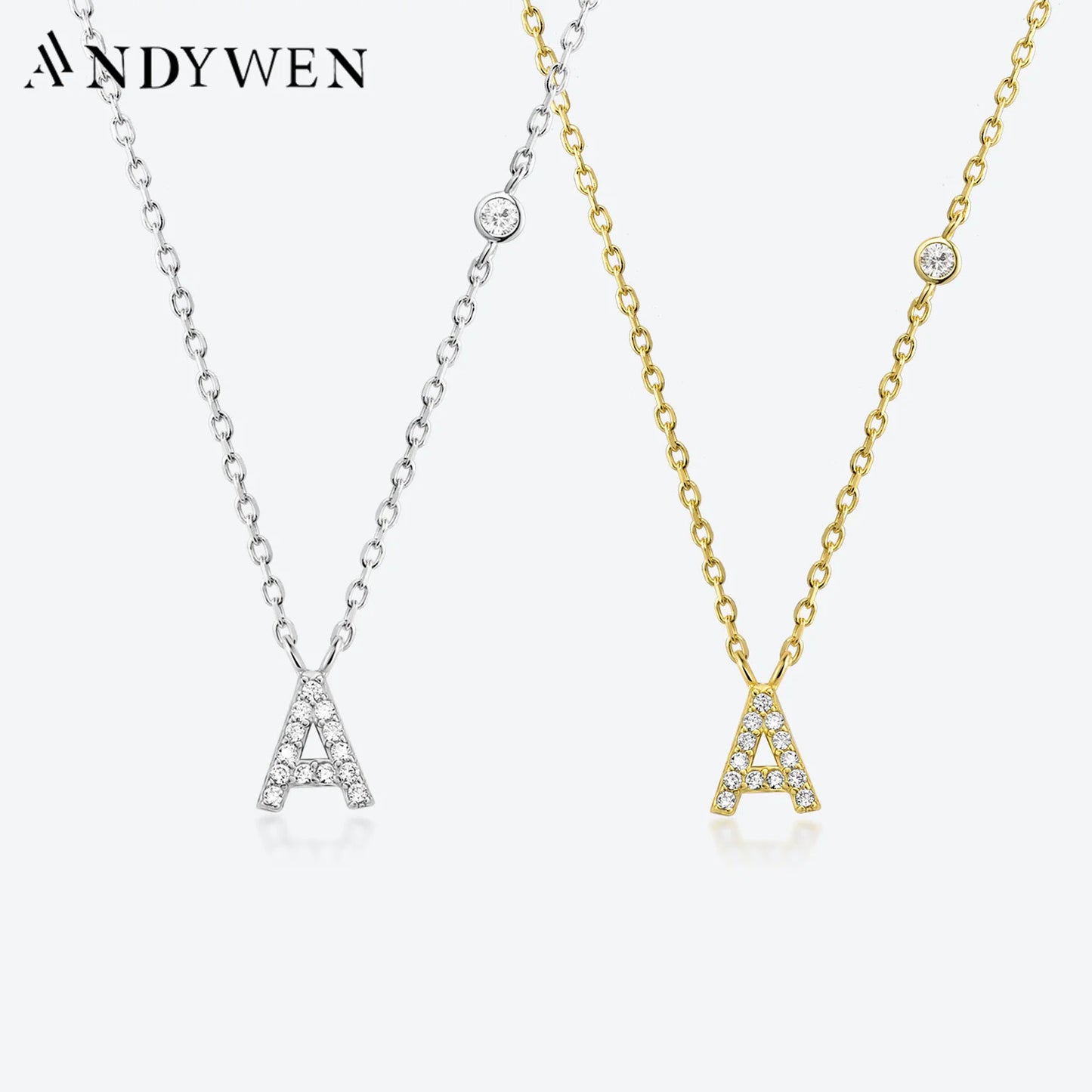 Personalized Style Small 26 Letters A-Z Zircon CZ Pendant Monogram Necklace