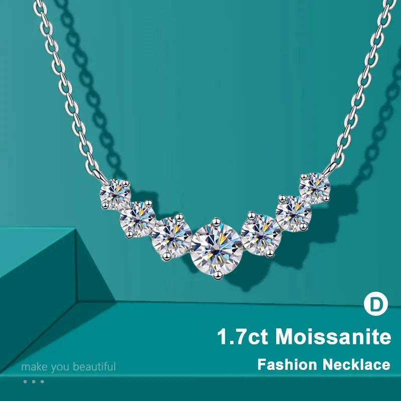 Moissanite Necklace Certified Silver Plated 18K White Gold