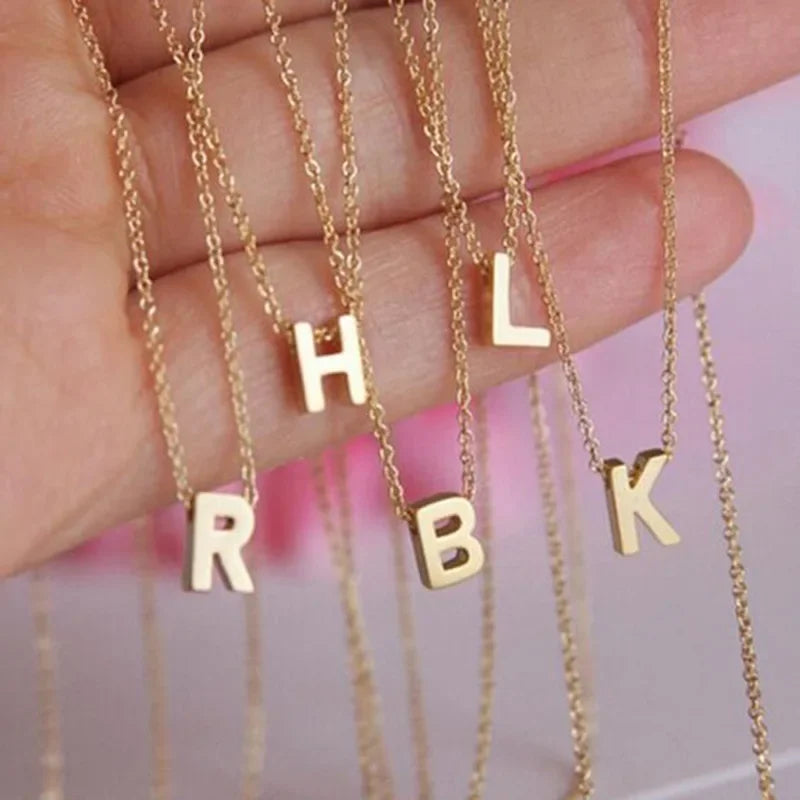 stainless steel Initial Necklace Gold  Color Cut Letters Single Name Choker Necklace For Women Pendant Jewelry Gift dropshipping