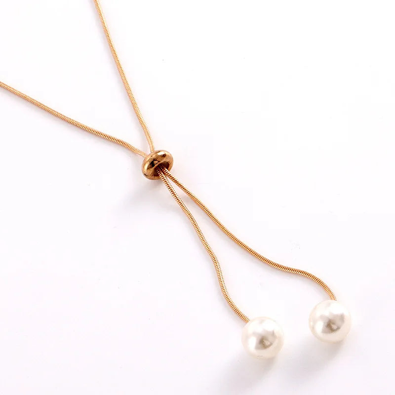 Elegant Gold Color Pearl Necklace with Tassel Design