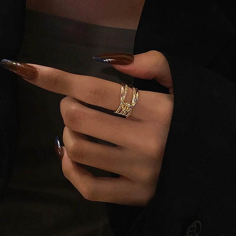 Geometric Rings Stainless Steel Gold Color