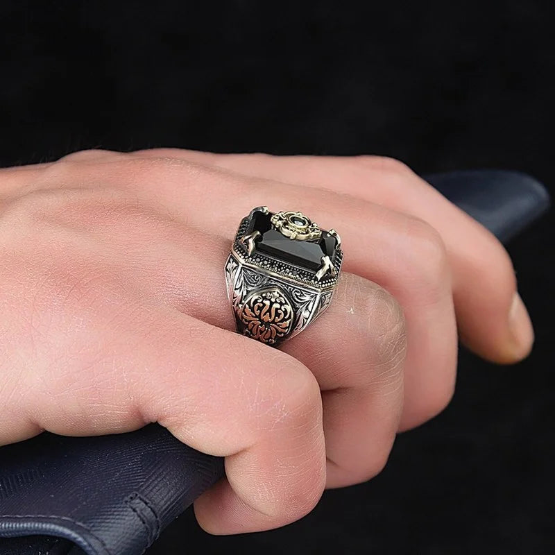Retro Handmade Turkish Signet Ring for Men Vintage