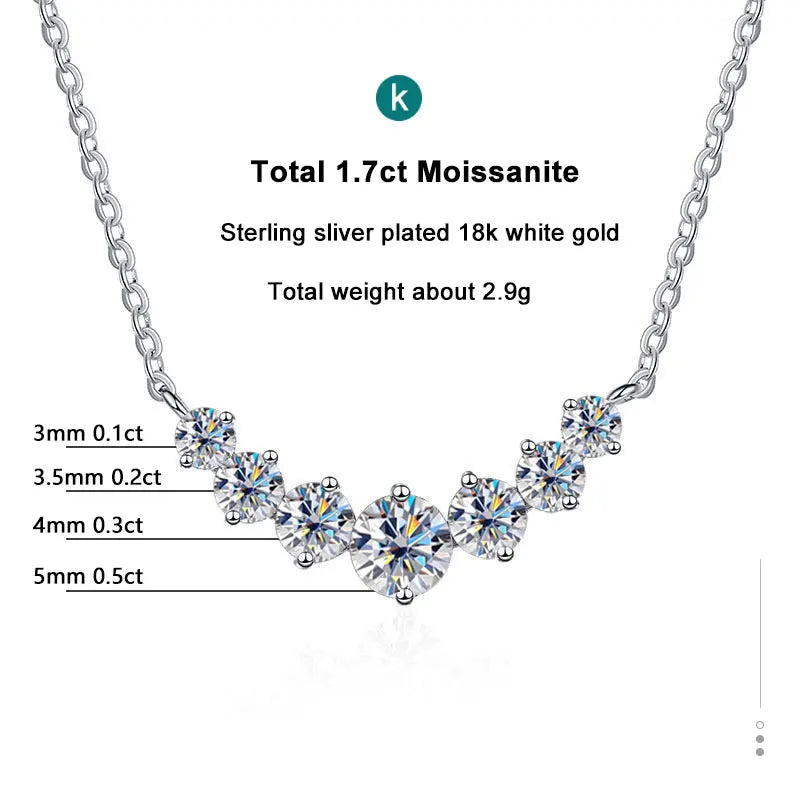 Moissanite Necklace Certified Silver Plated 18K White Gold